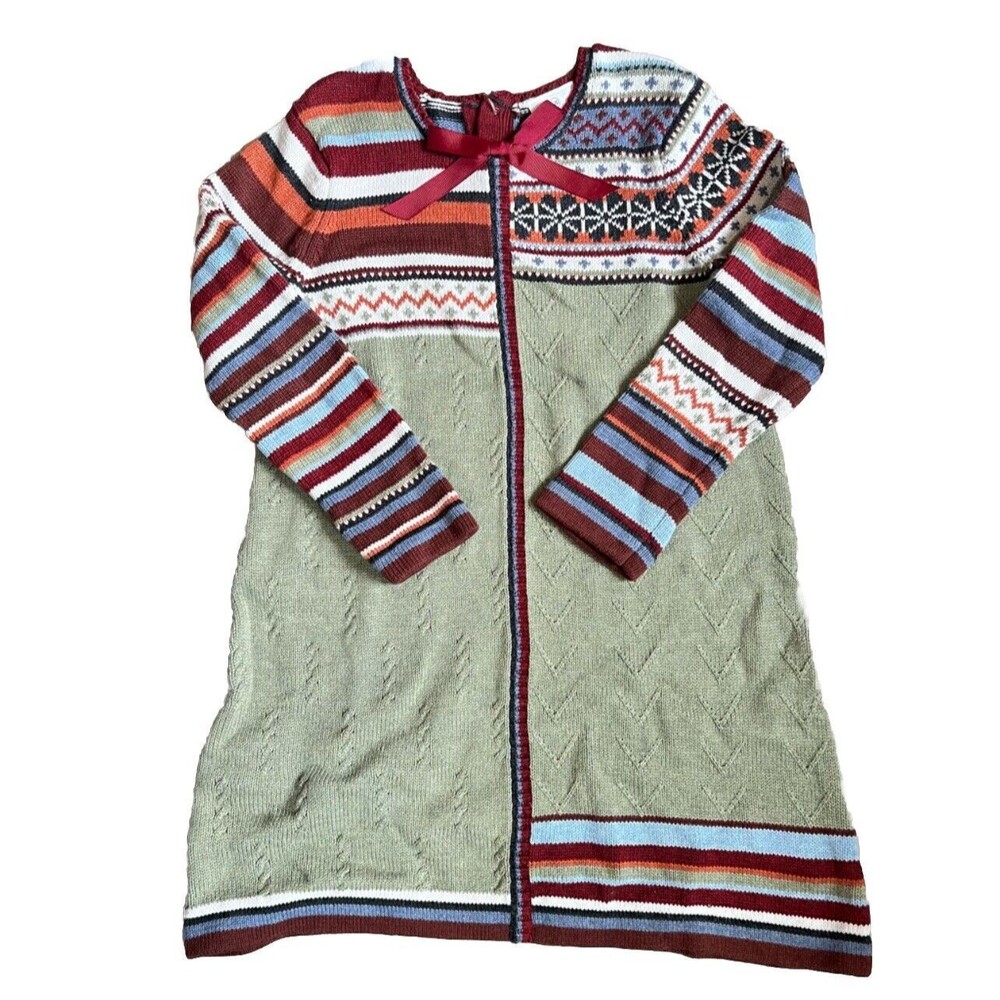 HANNA ANDERSSON Storyteller Fair Isle Striped Combed Cotton Dress SIZE 120 6-7 - Picture 1 of 8